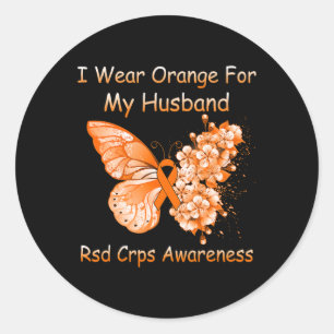Sticker Rond Papillon Je Porte Orange Pour Mon Mari Rsd Crps Aw