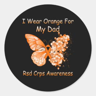 Sticker Rond Papillon Je Porte Orange Pour Mon Papa RSD CRPS Aw