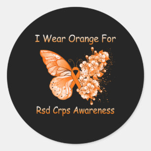 Sticker Rond Papillon Je Porte Orange Pour RSD CRPS Sensibilisa