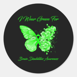 Sticker Rond Papillon Je Porte Vert Pour Handicap Cerveau Awar