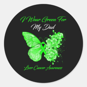 Sticker Rond Papillon Je Porte Vert Pour Mon Père Cancer Du Foi