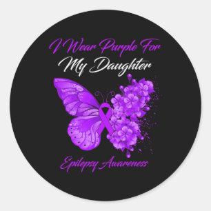 Sticker Rond Papillon Je Porte Violet Pour Ma Mère Épilepsie