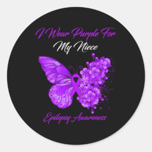 Sticker Rond Papillon Je Porte Violet Pour Ma Nièce Epilepsie A