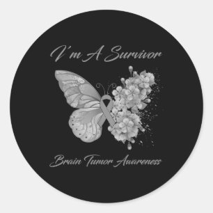 Sticker Rond Papillon Je suis Survivant Cerveau Tumeur Sensibil
