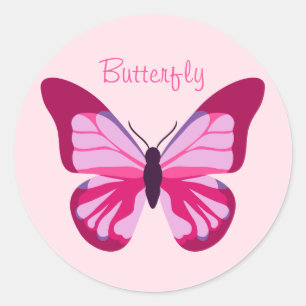 Sticker Rond Papillon jolie rose violet