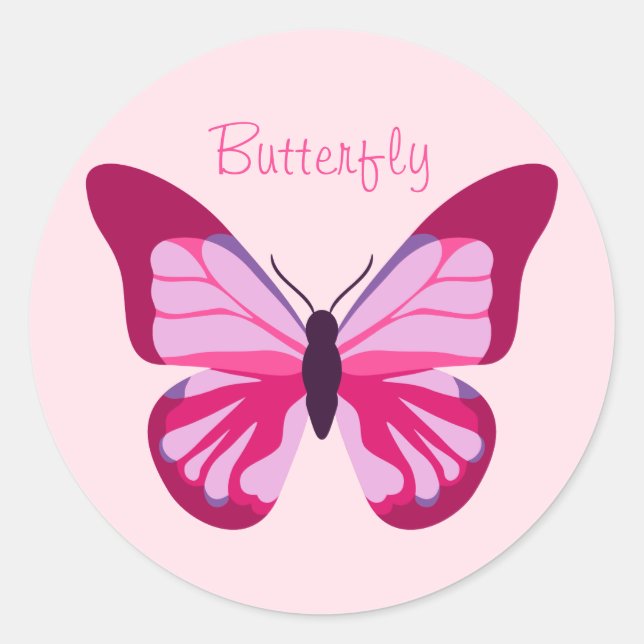 Sticker Rond Papillon jolie rose violet (Devant)
