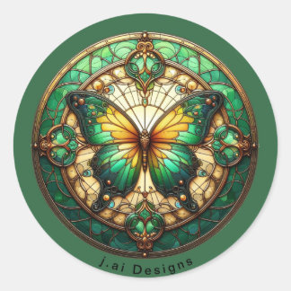 Sticker Rond Papillon Médaillon Vert