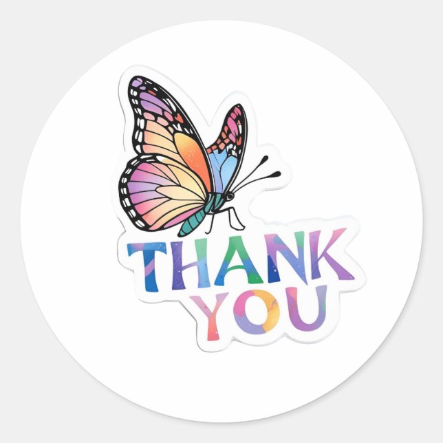 Sticker Rond Papillon Merci  (Devant)