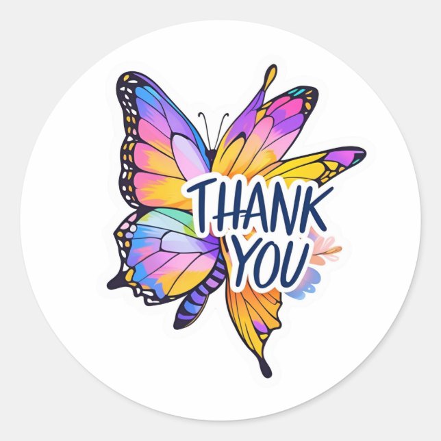 Sticker Rond Papillon Merci  (Devant)