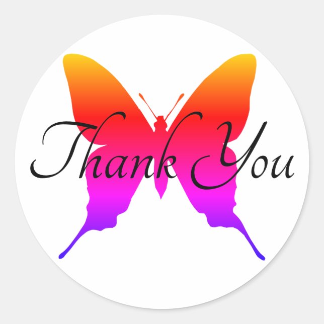 Sticker Rond Papillon Merci Ombre Arc-en-ciel (Devant)
