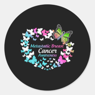 Sticker Rond papillon métastatique cancer du sein vert turquois