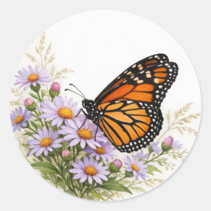 Sticker Rond Papillon Monarch Floral Réaliste