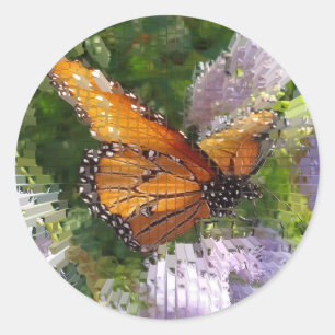 Sticker Rond Papillon monarque en mosaïque reposant sur les fle