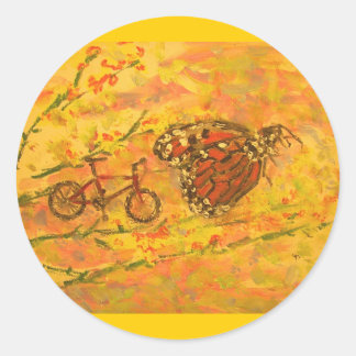 Sticker Rond papillon monarque et vélo