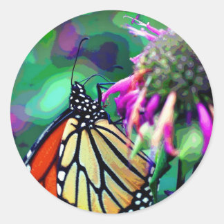 Sticker Rond Papillon Monarque Sur L'Art Fleur