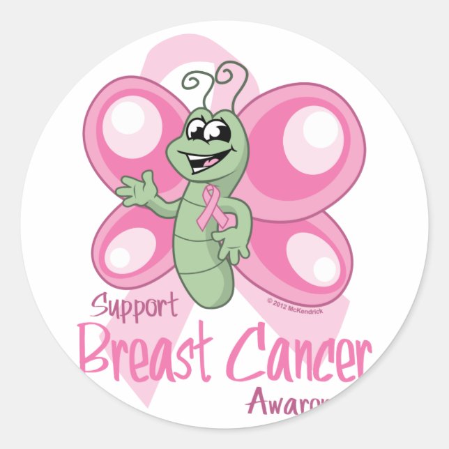 Sticker Rond Papillon mou du cancer du sein (Devant)