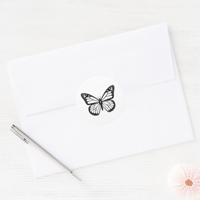 Sticker Rond Papillon noir et blanc (Enveloppe)