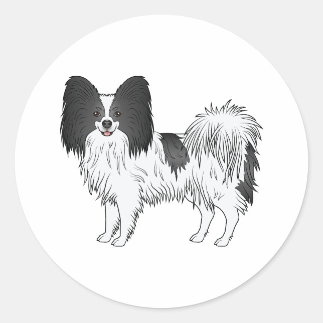 Sticker Rond Papillon noir et blanc mignon chien de dessin (Devant)