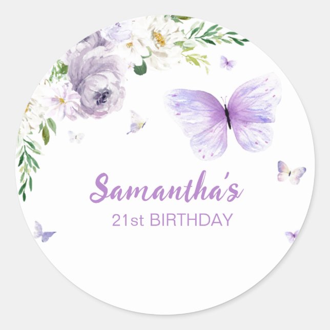 Sticker Rond Papillon or fleur violet or doré du 21ème siècle (Devant)