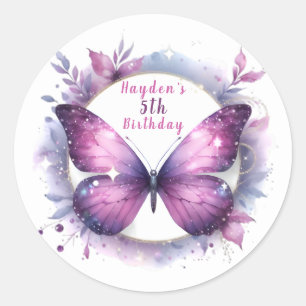 Sticker Rond Papillon Pailleté Violet - Anniversaire