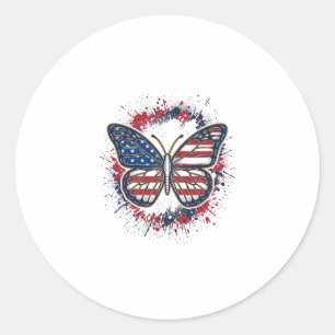Sticker Rond Papillon Patriotique Gravure Vintage Vector Design