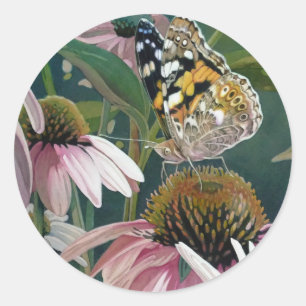 Sticker Rond Papillon peint Confleur de papillon aquarelle Art