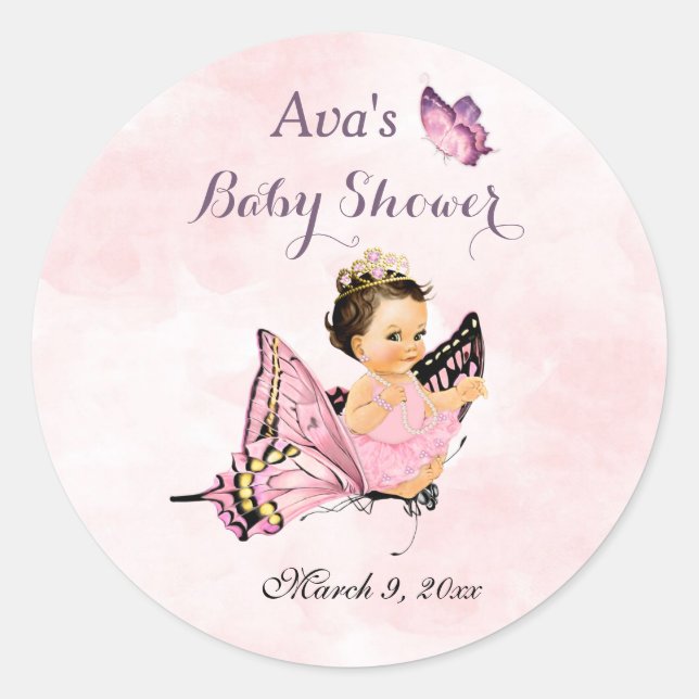 Sticker Rond Papillon princesse bébé fille rose (Devant)
