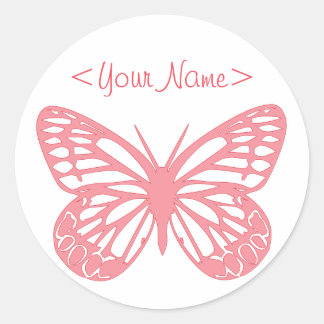 Sticker Rond Papillon rose