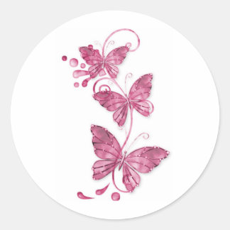Sticker Rond papillon rose
