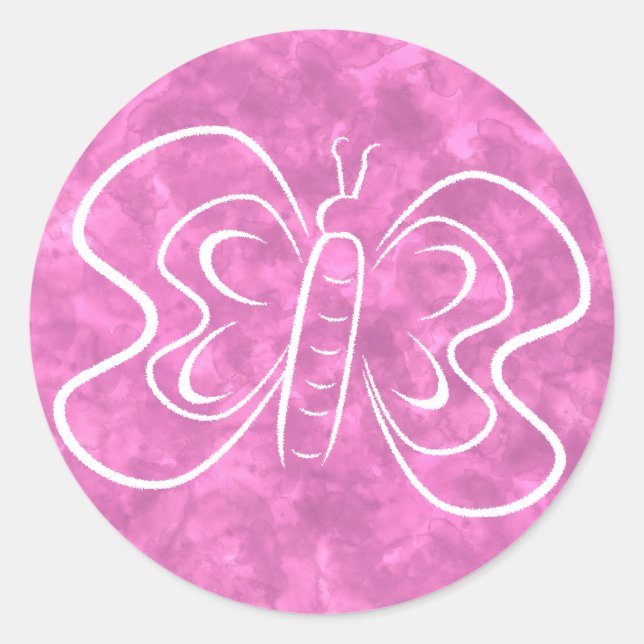 Sticker Rond Papillon rose Aquarelle Art personnalisé (Devant)
