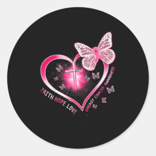 Sticker Rond Papillon rose Croix Foi Espoir Amour Cancer du sei