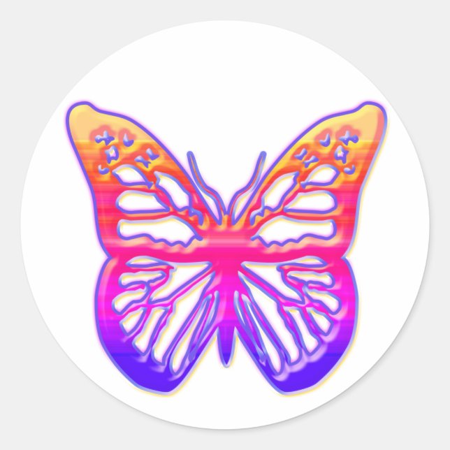 Sticker Rond Papillon rose et violet (Devant)