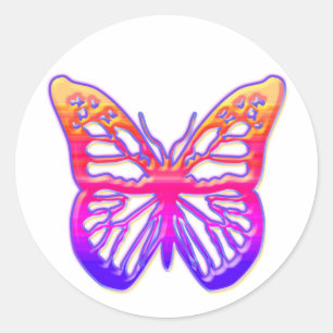 Sticker Rond Papillon rose et violet
