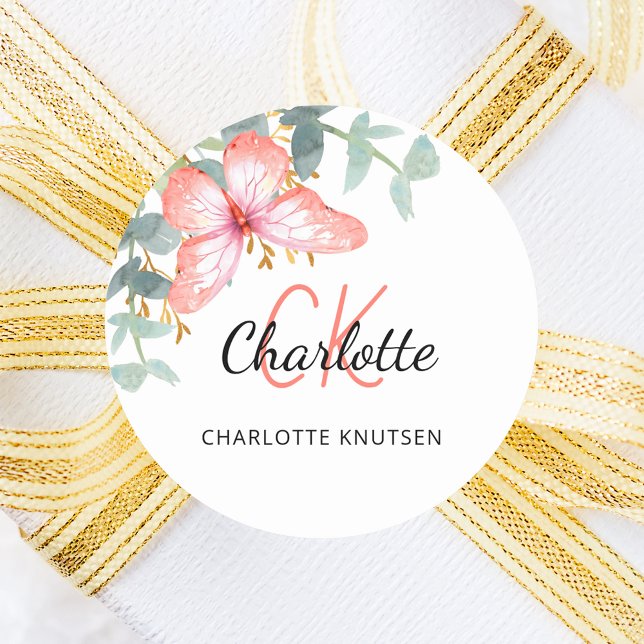 Sticker Rond Papillon rose gold pêche verdure merci (Créateur téléchargé)