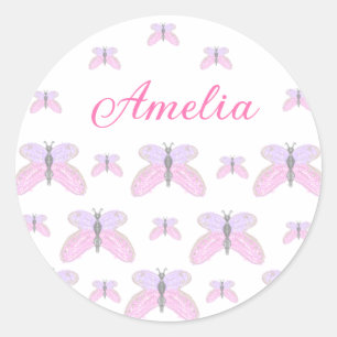 Sticker Rond Papillon rose parties scintillant violet ajouter l