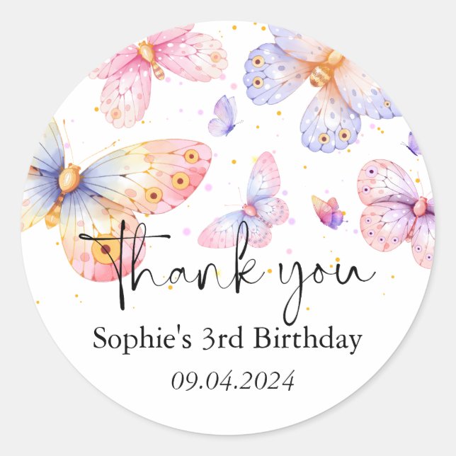 Sticker Rond Papillon rose pourpre Fille Tous les âges Annivers (Devant)