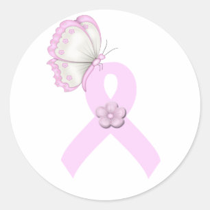 Sticker Rond Papillon rose ruban