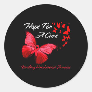Sticker Rond Papillon rouge de sensibilisation à l'hémochromato