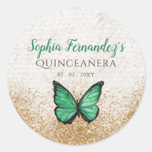 Sticker Rond Papillon rouge vert Emeraude Vintage Rustique