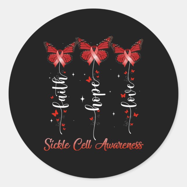 Sticker Rond Papillon Ruban Faith Hope Love Sickle Cell Aware (Devant)
