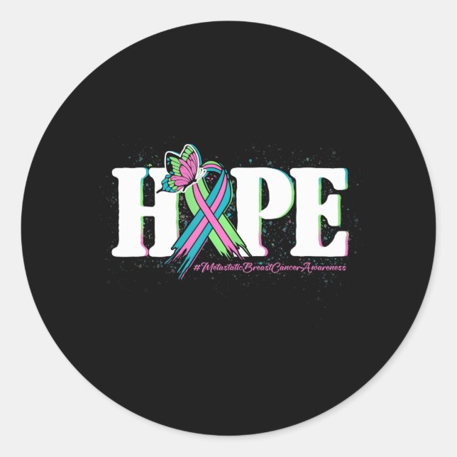 Sticker Rond Papillon Ruban Hope Métastatique Cancer du sein (Devant)