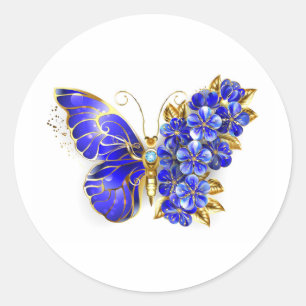 Sticker Rond Papillon Saphir Fleur