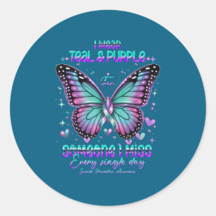Sticker Rond Papillon sarcelle et violet de prévention du suici