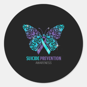 Sticker Rond Papillon Sarcelle Et Violet Prévention Du Suicide