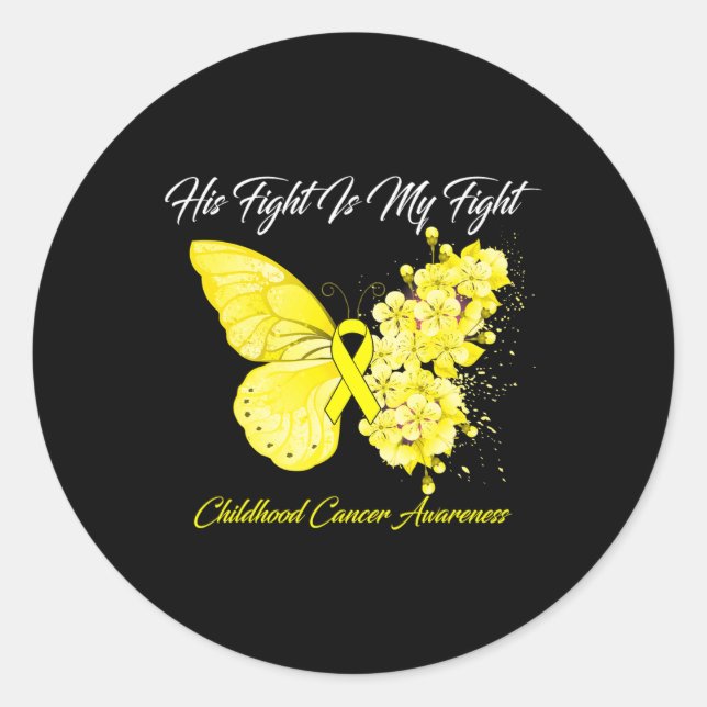 Sticker Rond Papillon Son combat est ma lutte contre le cancer  (Devant)