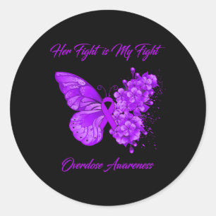 Sticker Rond Papillon Son combat est ma lutte contre l'overdose