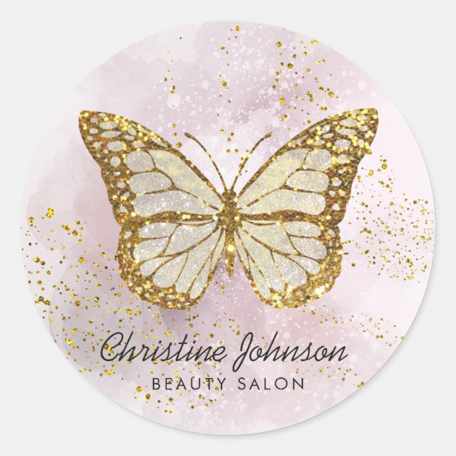 Sticker Rond papillon sur FAUX parties scintillant aquarelle de (Devant)