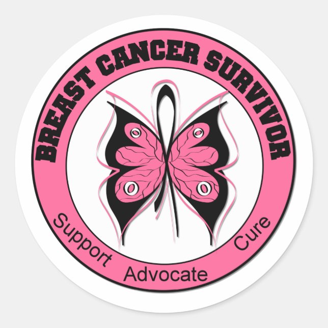 Sticker Rond Papillon survivant du cancer du sein (Devant)