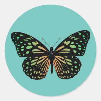 Sticker Rond Papillon tacheté orange et vert