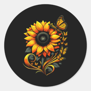 Sticker Rond Papillon Tournesol Floral Art Nature